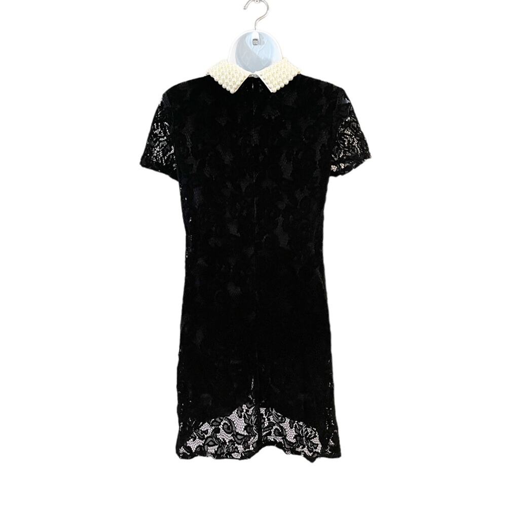Betsey Johnson Faux Pearl Collared Black Velvet Lace Dress Size 2 - Picture 2 of 13